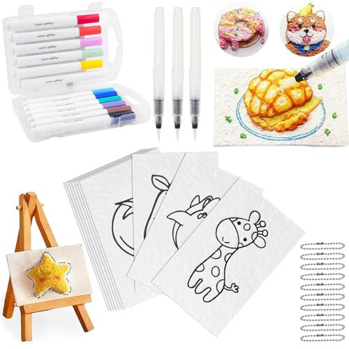 Quixion Magic Puffy Paint, 3d Drawing Magic Schwamm Leinwand, Diy Puffy Texture Paper Magics-Puffs PaintArt Magisches Textur-Malset 12 Farben Stifte, Magisches Puffy Paint FüR Schaumtextur Malerei