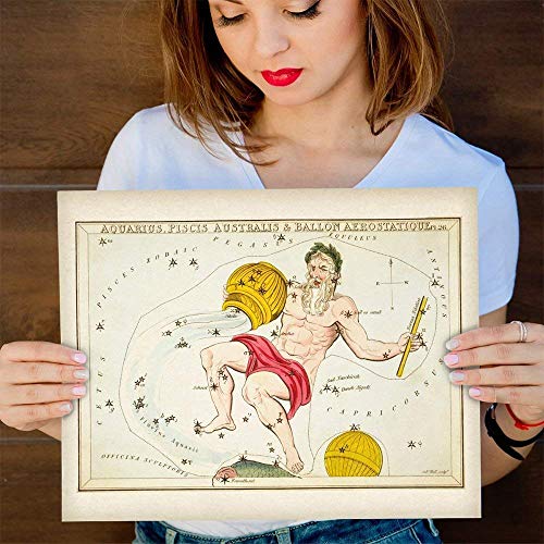 Aquarius Zodiac Antique Constellation Poster - Vintage Astrology Constellation Print, Mythological Antique Decor, Star Sign Room Decoration And Birthday Gift Idea, 11X14 Unframed Art Print Poster #TOP3