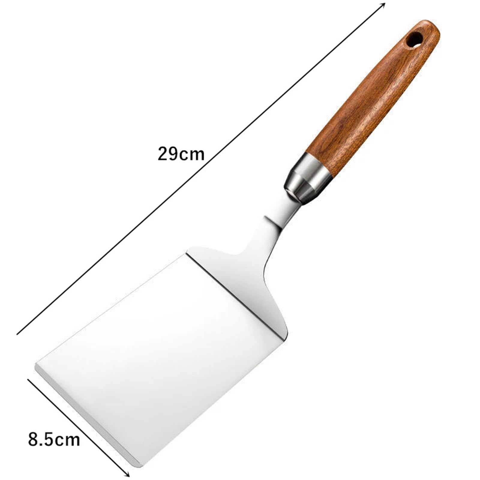 2 Stück Edelstahl-Steak-Kochspatel mit quadratischem Kopf Für Küchen Und Schränke | Pizzaschaufel, Pfannkuchen, Rindfleischwender, Schaber, Holzgriff, Grillutensilien for die Küche