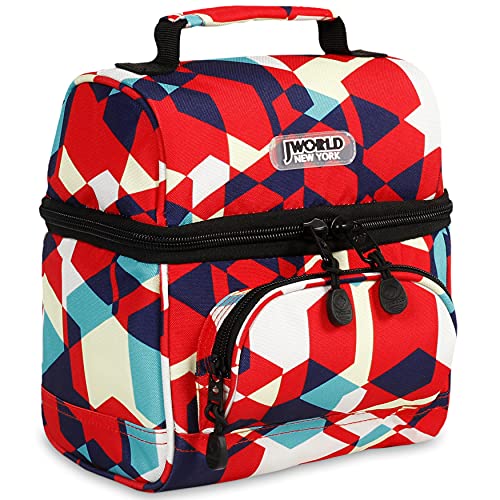 Image of J World Corey Kids Lunch Bag. Insulated Lunch-Box for Boys Girls, Red Cubes