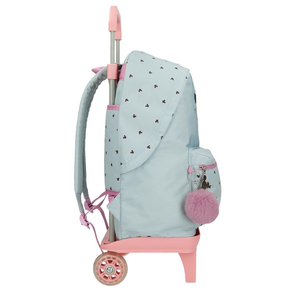Disney Joumma Bags Mickey & Minnie Kisses zaino per bambini, zaino per la scuola, in poliestere, blu e rosa, Spallacci larghi, ergonomici e imbottiti, con pompon decorativo
