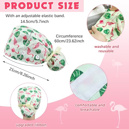 Image of 6 Pcs Scrub Caps for Women Doctor Nursing Hats with Buttons Adjustable Tie Back Working Cap Bouffant Scrub Hats for Women Men