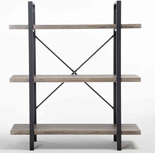 Miniatura 3 de HSH Furniture estante vintage industrial, librero rústico, estantería de madera y metal abierto, roble oscuro