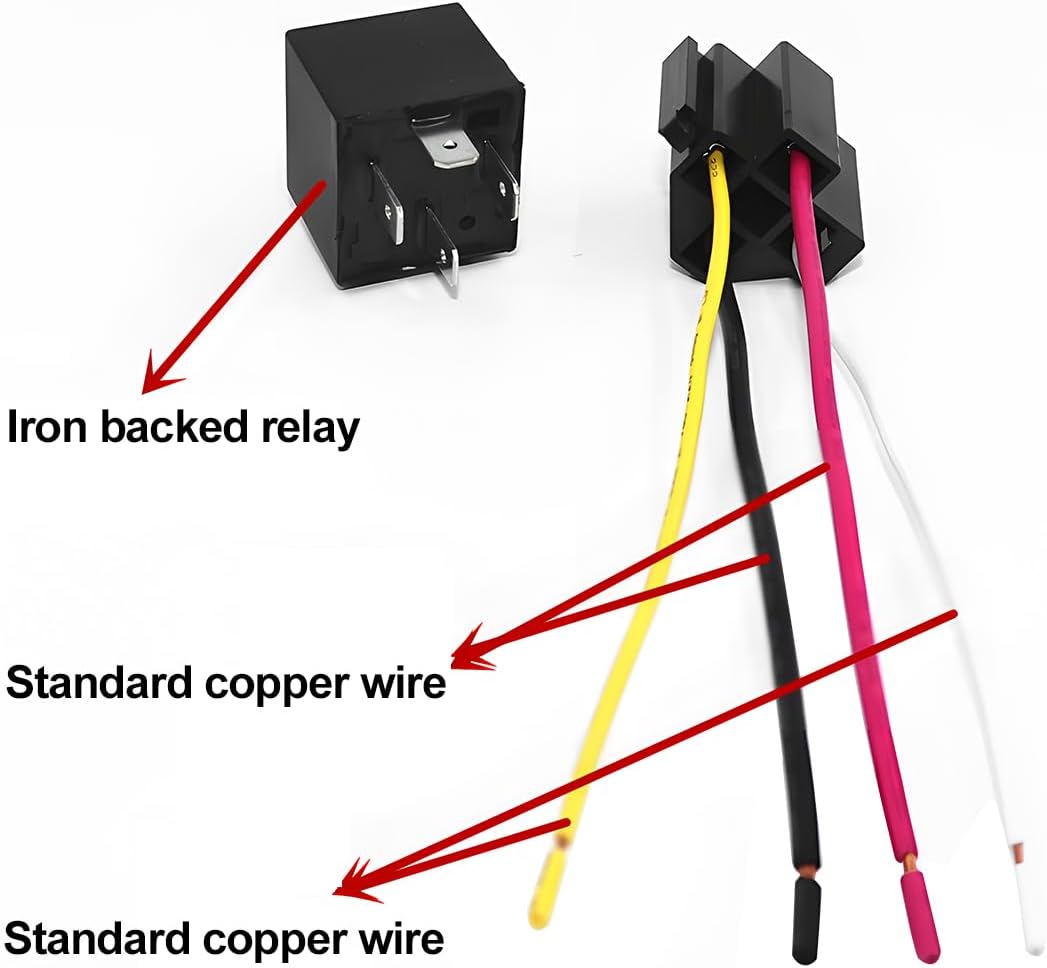 Mandark JD19124 4 Pin SPST 12V 40A Car Relay Harness, 2PCS Vehicle Relaying Kit with 12AWG Color Labeled Wires Sockets, Heavy Duty Auto Electricity Control Accessories, Universal Fit