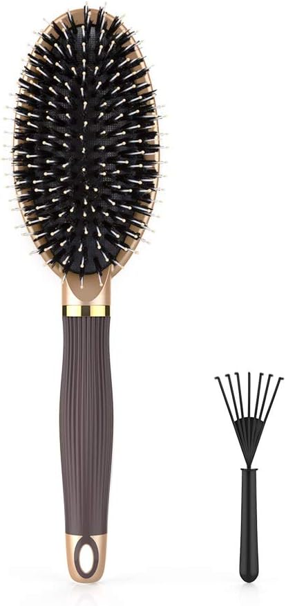 Liphontcta Heetly Hair Brush Nylon Boar Bristle Brush Suitable Hairbrush for Thick Thin Curly Straight Long Short Wet Dry Hair Travel Hair Brush Comb for Women Men and Kids(Gold)