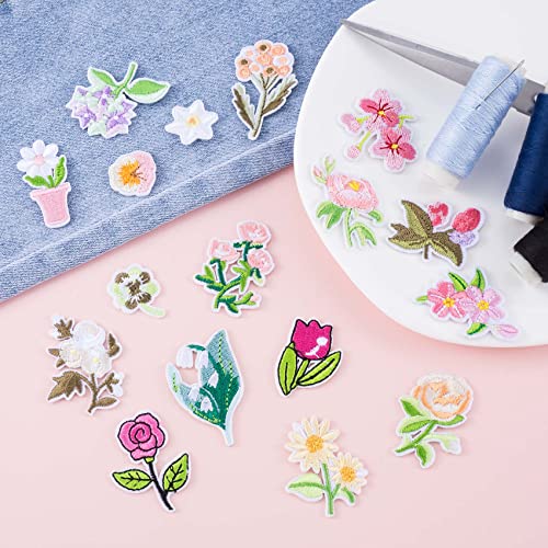 Hinzic 20Pcs Flower Patches, 17 Patterns Decorative Flower Iron On Patches For Clothing Floral Embroidered Patches, Sew On/Iron On Patch Applique For Jacket, Jeans, Hat, Backpacks, Pants #TOP6