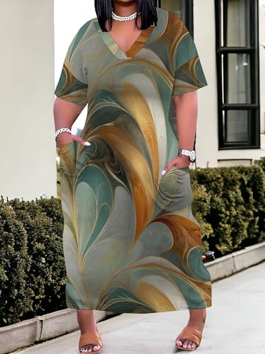 Image of SUZONANA Plus Size Dresses for Curvy Women African Print American Dress Summer Outfits Casual Loose with Pocket
