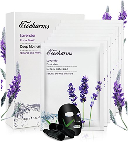 [Sensitive Skin Solution]Ecocharms Lavender Hydrating Paper Masks/Facial Spa Set(8 Sheets x 28 ml) - Deep Moisturizing&Acne Treatment Daily Essential for Women