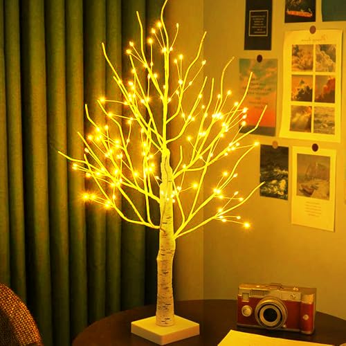 Hojalis LED Baum Lichter, Birke Lichterbaum Innen mit 144 Warmweißer LEDs Licht, LED Baum Innen, Verstellbare Äste USB/Batteriebetrieb Lichterbaum Innen, für Wohnzimmer, Büro, Esszimmer, Hochzeit (B)