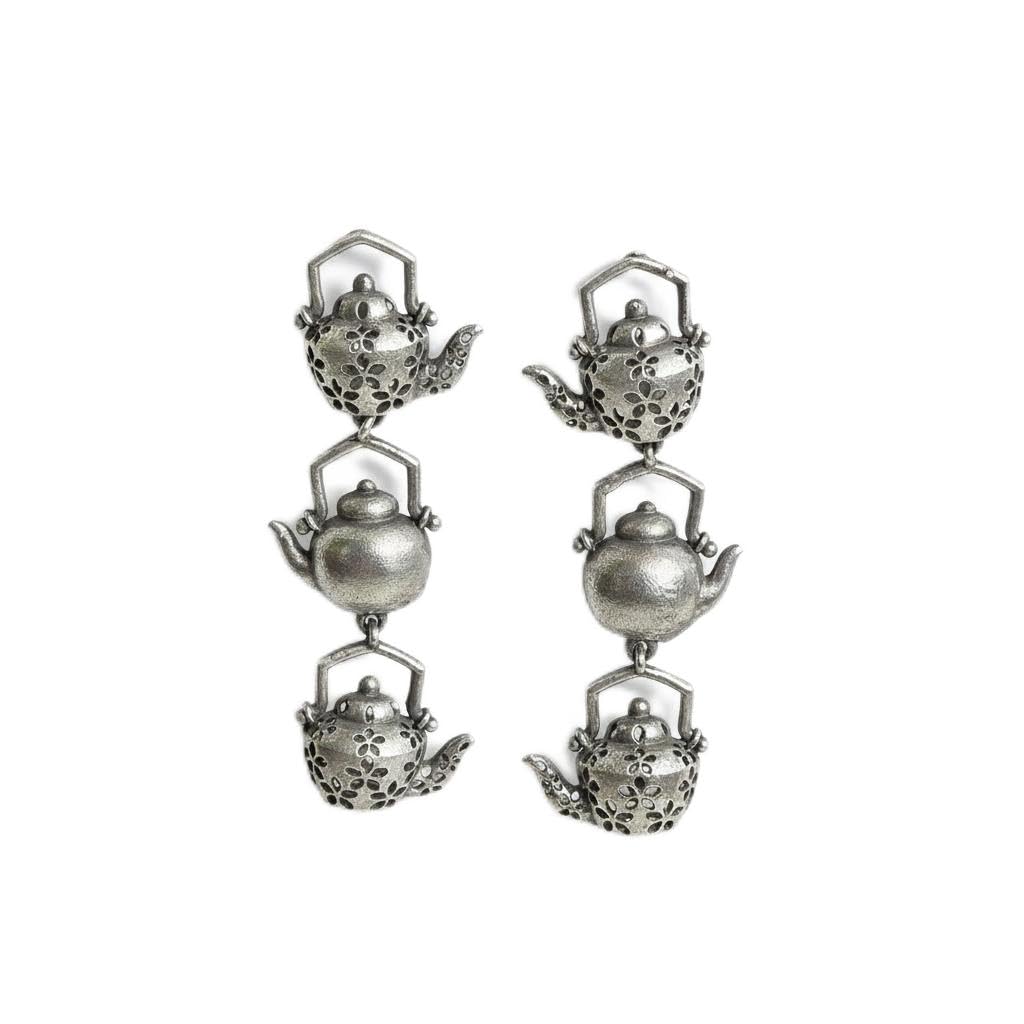 Naari Jewels Oxidized German Silver Vintage Kettle Drops Earrings-image-35