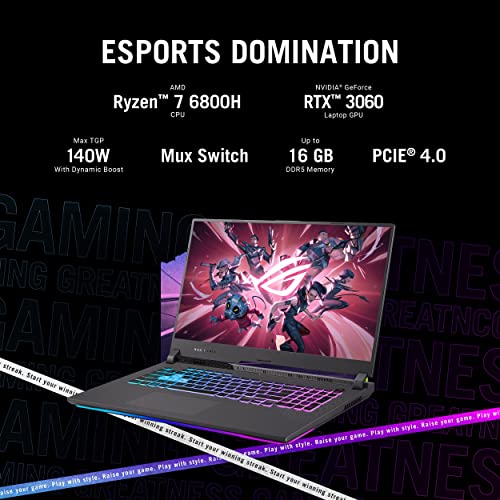 Image of ASUS ROG Strix G17 (2022), 17.3 inch (43.94 cms) FHD 360Hz /3ms, AMD Ryzen 7-6800H, RTX 3060 6GB Graphics, Gaming Laptop (16GB /1TB SSD /90WHrs Battery /Windows 11 /Office 2021 /Green /2.9 kg), G713RM-KH168WS