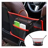 GLSOWEE Handbag Holder for Car, Auto Net Pocket Purse Holder Between Front Seats, Storage Organizer, Universal Accessories for Women and Men, Pet/Kids Barrier (Red)