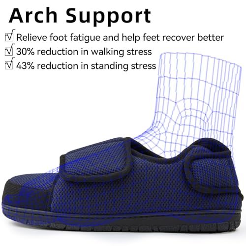 Men Adjustable Straps Slippers Breathable Adjust Closure Diabetic Walking Shoes for Men Extra Wide Width for Swollen Feet All Season Wear Black DarkBlue US8-US134