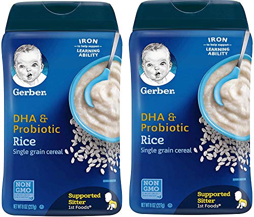 Gerber DHA & Probiotic Single-Grain Rice Baby Cereal, 8 Ounces (Pack of 2)