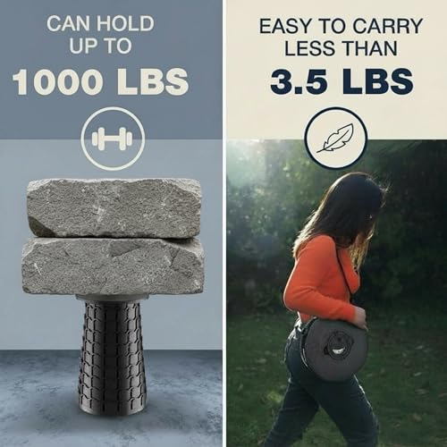 Image of XXL Black Collapsible Stool, 19.7 inch Tall, 1000lbs Max Weight, Wider & Taller Pop Up Seat, Heavy Duty Portable Retractable Folding Chair, Gift for Camping & Outdoors
