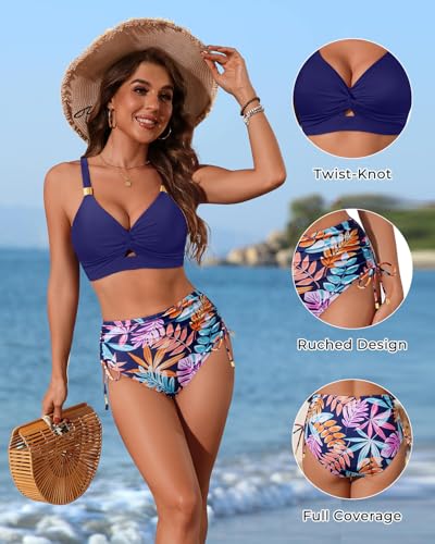 Image of Yonique High Waisted Two Piece Swimsuit-Womens Bikini Set Tummy Control Bathing Suit Modest Full Coverage Bikini 2025