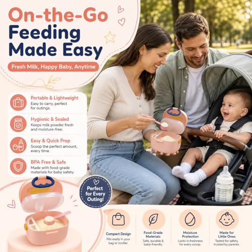 Image of StarAndDaisy Formula Milk Container for Baby Milk Powder Container with Scoop Holder, Portable Formula Dispense, Airtight First Feed Baby Food Storage Container /Box for Travel 200 Grams (Bunny-Peach)