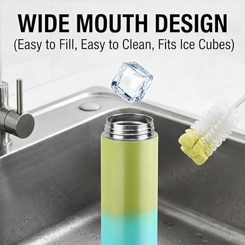Image of CELLO H2O Luma Stainless Steel Water Bottle For Office Use 1000ml, Green Blue | Single Wall Freezer & Fridge Safe, Lightweight & Stylish Leakproof Rustproof Steel Water Bottle For School Kids & Travel