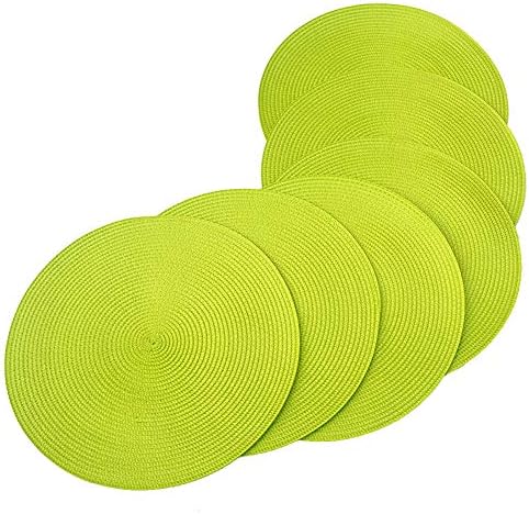 SCF2017 Round Braided Woven Polypropylene Plastic Placemats (2 Rose +2 Green+2 Purple)(Set of 6)