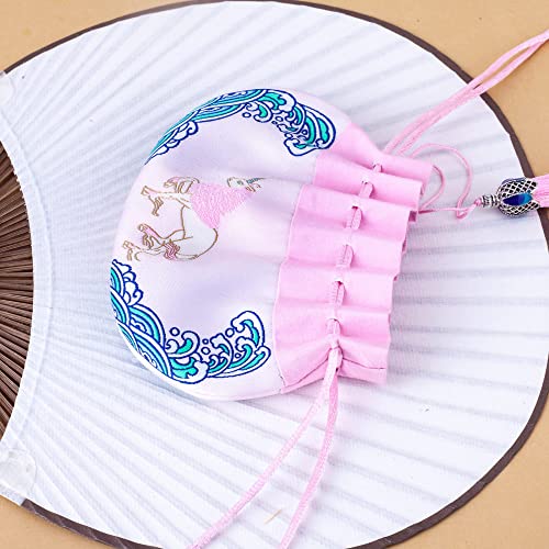 4 bolsas saco bordadas con cordón para regalo rosa miniatura 2
