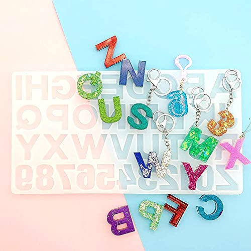 Moldes de resina de silicone, moldes de epóxi, 26 letras inglesas números DIY joias molde de resina