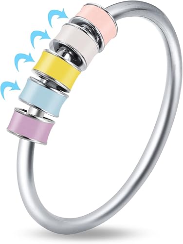 Miniatura 2 de LOVECOM Anillo de plata de ley 925 para aliviar la ansiedad, con cuentas de esmalte coloridas, anillo giratorio para aliviar el estrés, para mujeres
