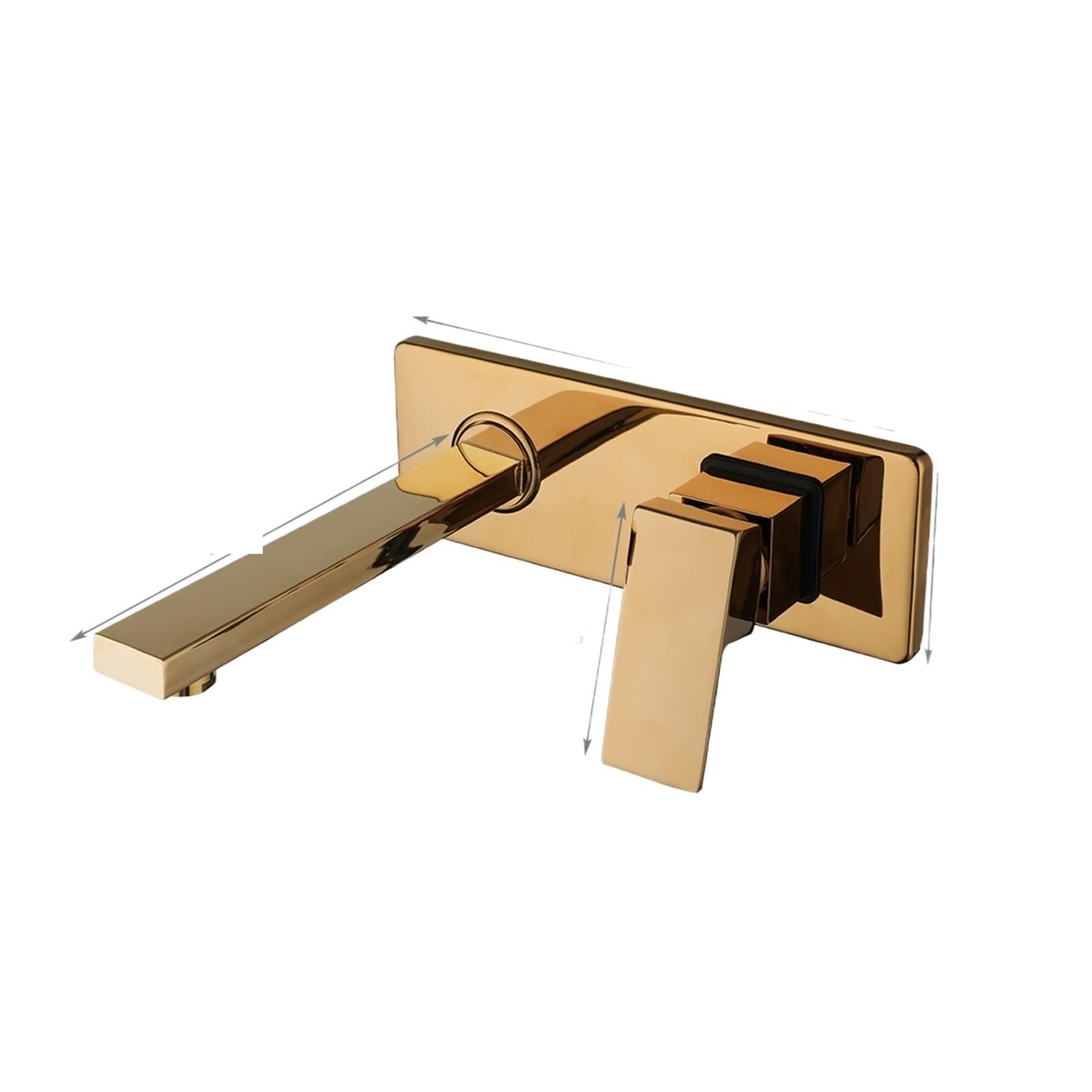 CVFRDD Golden Plated Bathroom Sink Faucet, Wall Mounted Brass Basin Faucets Tap, Concealed Crane Hot& Cold Water Black Mixer(Gold)