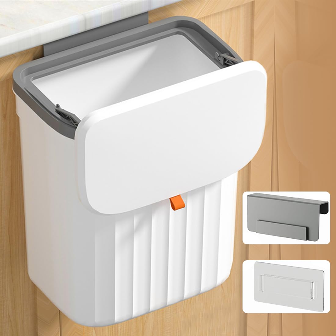 Pattumiera Sospesa 9 Litri Per Cucina E Bagno, Con Coperchio Scorrevole, Grigio, Da Anta Armadio