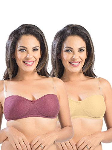 Image of SONARI Ell 18 Womens T-Shirt Bra | Double Layered, Adjustable and Removable Bra Straps, Hook and Eye Closure, Non-Wired, Soft Cotton Spandex Material (Free Transparent Straps)
