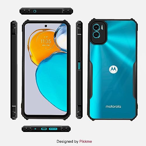 Image of Pikkme Motorola Moto E22s Back Cover | Crystal Clear Transparent Back | Ultra Hybrid | Full Camera Protection | Raised Edge | Bumper Back Case (Black)