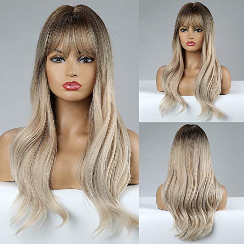 HAIRCUBE Long Wavy Wigs Synthetic Hair Wigs for women Natural Looking Curly Heat Wigs for Daily Use Wig（blonde）