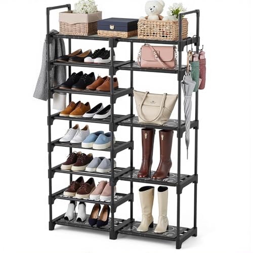 La Mejor Selección de Almacenaje y organización del garaje los mejores 10. 48 Zapatera, Zapatera Organizador De 8+5 Niveles, Estante Para Zapatos De Metal, Shoe Rack Con DIY, Para Botas De Mujer, Bolsos Y 26-32 Pares De Zapatos, Con 15 Ganchos, Para Armario,...