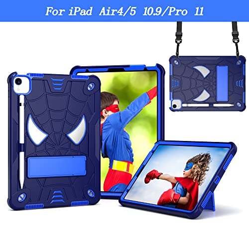 Protection iPad Pro 11 avec bandoulière et support rétractable bleu