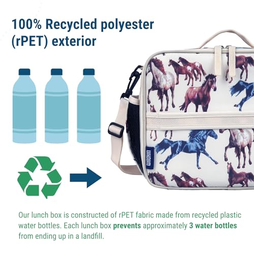 Image of Wildkin Kids ECO rPET Insulated Lunch Box - Keeps Food Hot or Cold, Easy-Clean Lining, Mesh Pockets & BPA-Free - Boys & Girls, Ideal for School, Travel & Daycare - Horse Dreams