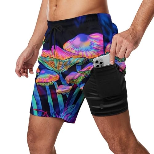 Mushroom Magic Mens Swim Trunks with Quick-Drying Lining Beach Shorts for Outdoor Sports2