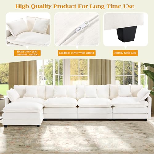 Image of 149.2 inch Modular Sectional Sofa,L Shaped Couch for Living Room,Modern Deep Seat Sofa 4 Seater Chenille Fabric Comfy Cloud Couches with Throw Pillows & Movable Ottoman
