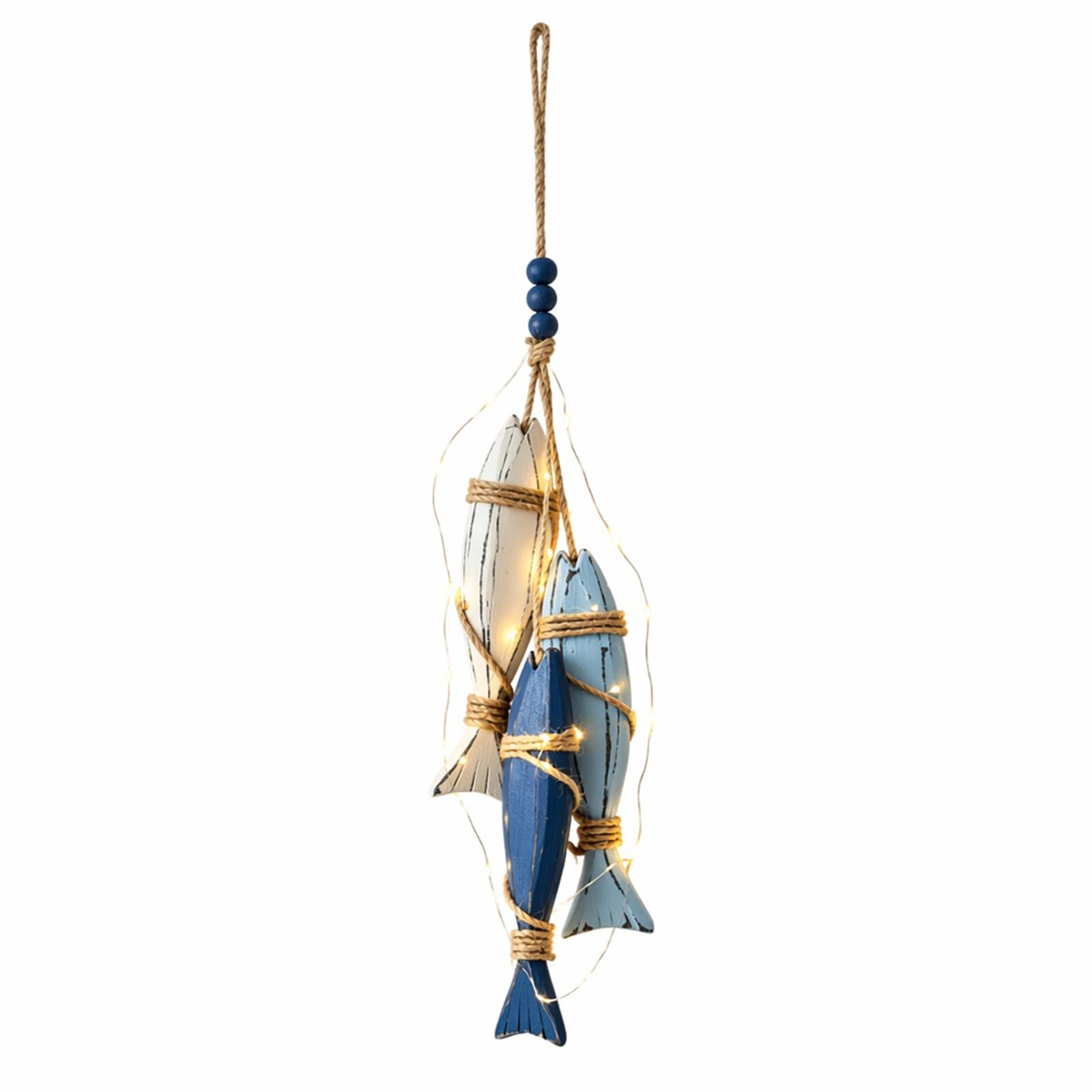 ​Lighted Nautical Hanging Decor, Wooden Fish & Starfish