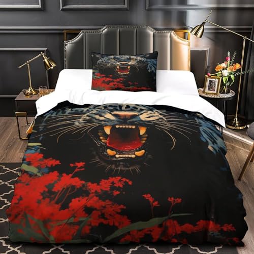 Housse de couette panthère noire 3D en microfibre zippée anti-plis - 4
