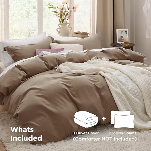 Image of Bedsure Coffee Duvet Cover Full Size - 3 Pieces Prewashed Extra Soft Cotton-Like Polyester Bedding Set, Includes 1 Duvet Cover 80x90 Inches with Zipper Closure & 2 Pillow Shams, No Comforter