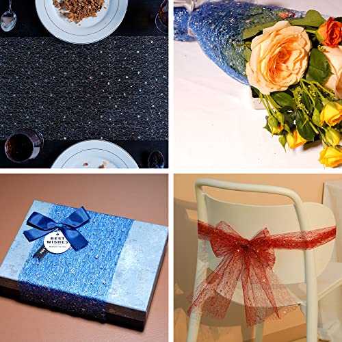 Osvino Gold Metallic Table Runner 11Inch X 33Feet Glitter Sequin Mesh Table Runner Roll Sparkle Foil Thin Table Decor Centerpiece For Wedding Bridal Shower Baby Shower Birthday Party #TOP5