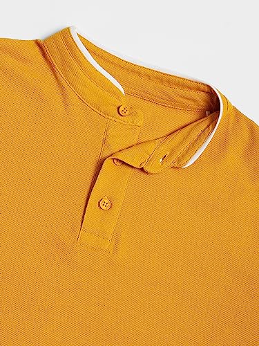 Image of Dennis Lingo Men's Cotton Solid Stand Collar Regular Fit T-Shirt