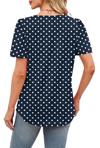 Image of Womens Tops Dressy Casual Blouses Short Sleeve Shirts Plus Size Fashion Clothing Spring Summer Outfits Button Pleated Front