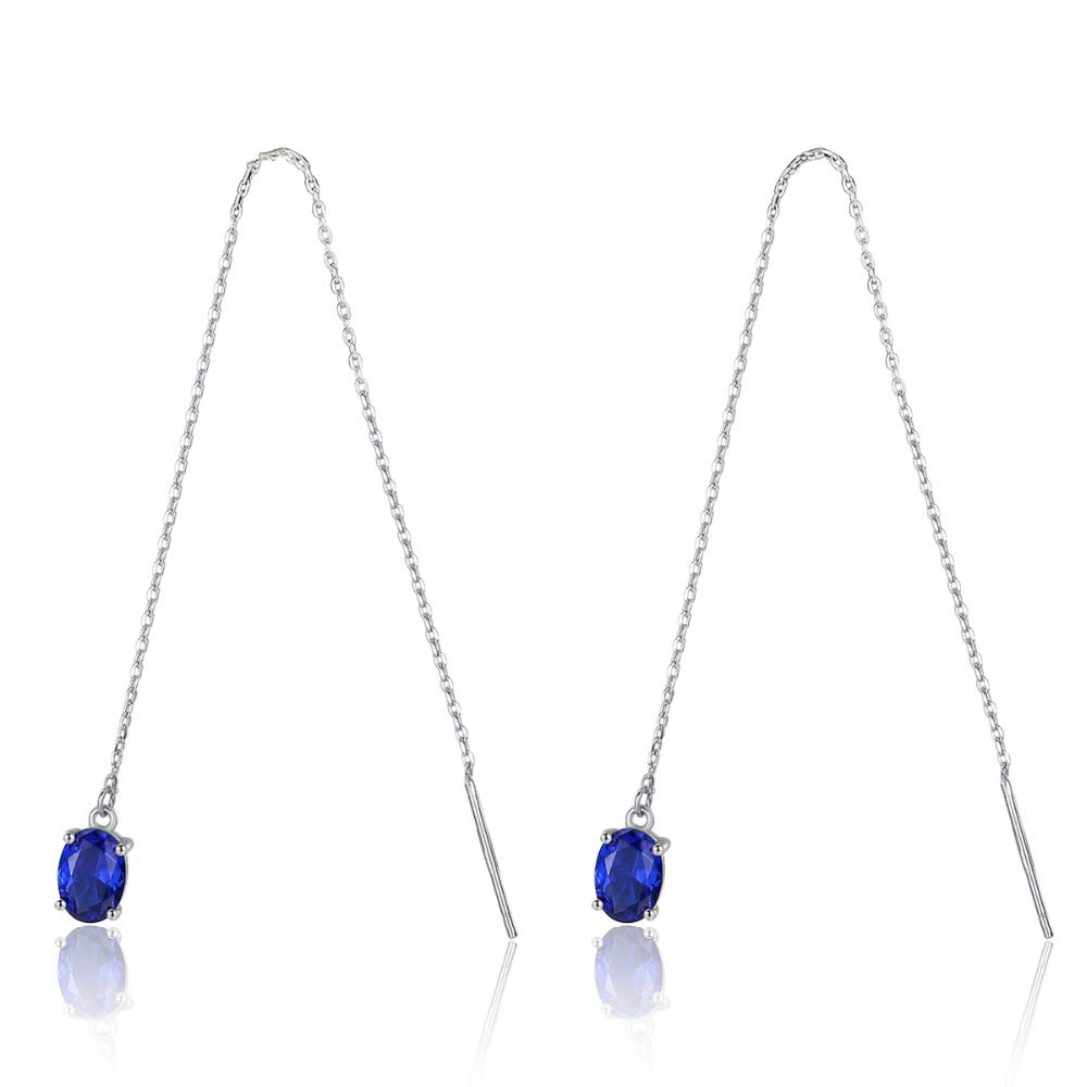 Pendientes de Plata 925 largos con topacio azul ovalado para mujer 5