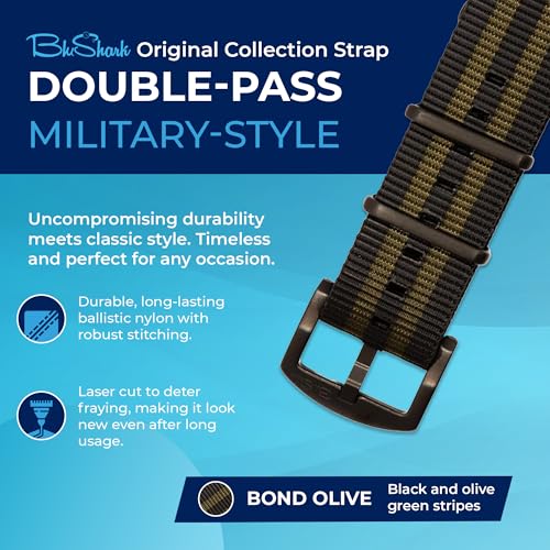 Image of BluShark - Original Collection Military-Style Waterproof Watch Strap, Fits All Timepiece Brands, Durable Nylon Wristwatch Accessories with Stainless Steel Buckle - 18mm, 20mm, 22mm & 24mm Watch Bands