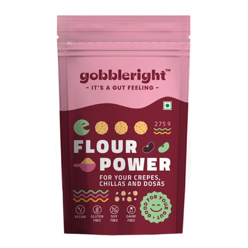 Image of GOBBLERIGHT Lentils & Millet Instant Chilla Dosa Premix (275g - Pack of 1) | Healthy 22.2g Protein & Fiber Rich Vegan Breakfast | Black Gram Powder & Green Moong Dal Flour Batter | Gluten Free & Vegan