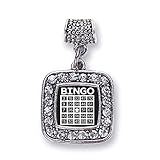 Inspired Silver - Bingo - Silver Memory Charm for Women - Square Charm Jewelry Gift with Cubic Zirconia - Women's Charm for Bracelets
