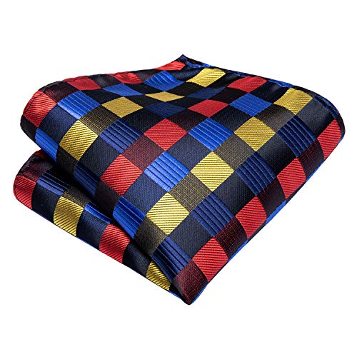 Image of Hi-Tie Mens Plaid Ties Classic Paisley Necktie with Handkerchief Cufflinks Set Business Stripe Tie