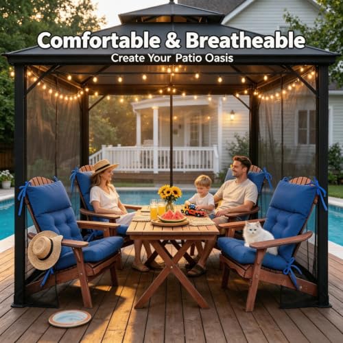 Image of QILLOWAY Outdoor Rocking Chair Cushions Set of 2, 100% Polyester Waterproof Patio Rocking Chair Cushion, High Back Weatherproof Chair Pad for Adirondack & Outdoor Furniture, Royal Blue