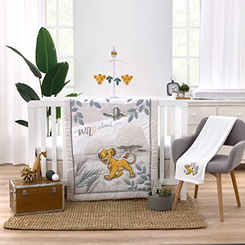 Image of Disney Lion King - Wild About You Taupe, White and Teal Simba 3 Piece Nursery Crib Bedding Set - Comforter, Fitted Crib Sheet and Crib Skirt