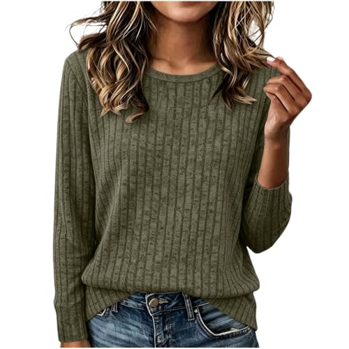 Sweaters for Women 2026 Ribbed Knitted Crew Neck Long Sleeve Pullover Fall - image 1